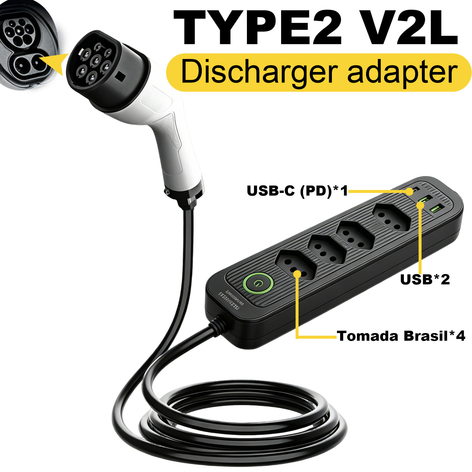 Outdoor Power Outlet - Typ2 V2L Entladeadapter 16A Brasilianische Steckdose